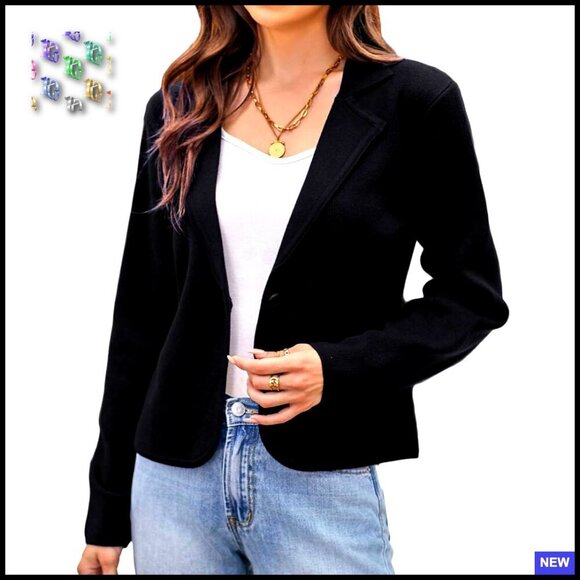Jackets & Blazers - Cropped Knit Blazer Lightweight Button Front Casual Work Chic Sweater Jacket